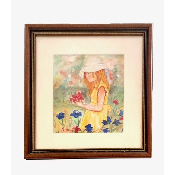 Painting Picking Flowers Watercolor Signed Beauty of Spring Art Decor